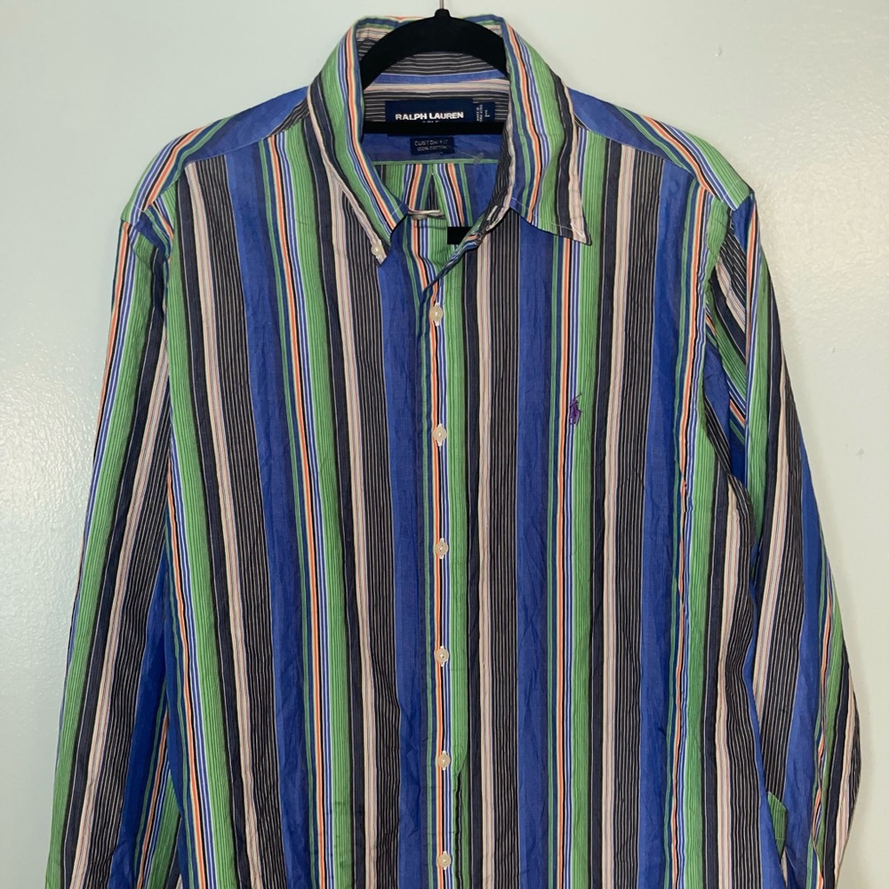 Ralph Lauren Golf Long Sleeve Striped Button Up Shirt Colorful Size L